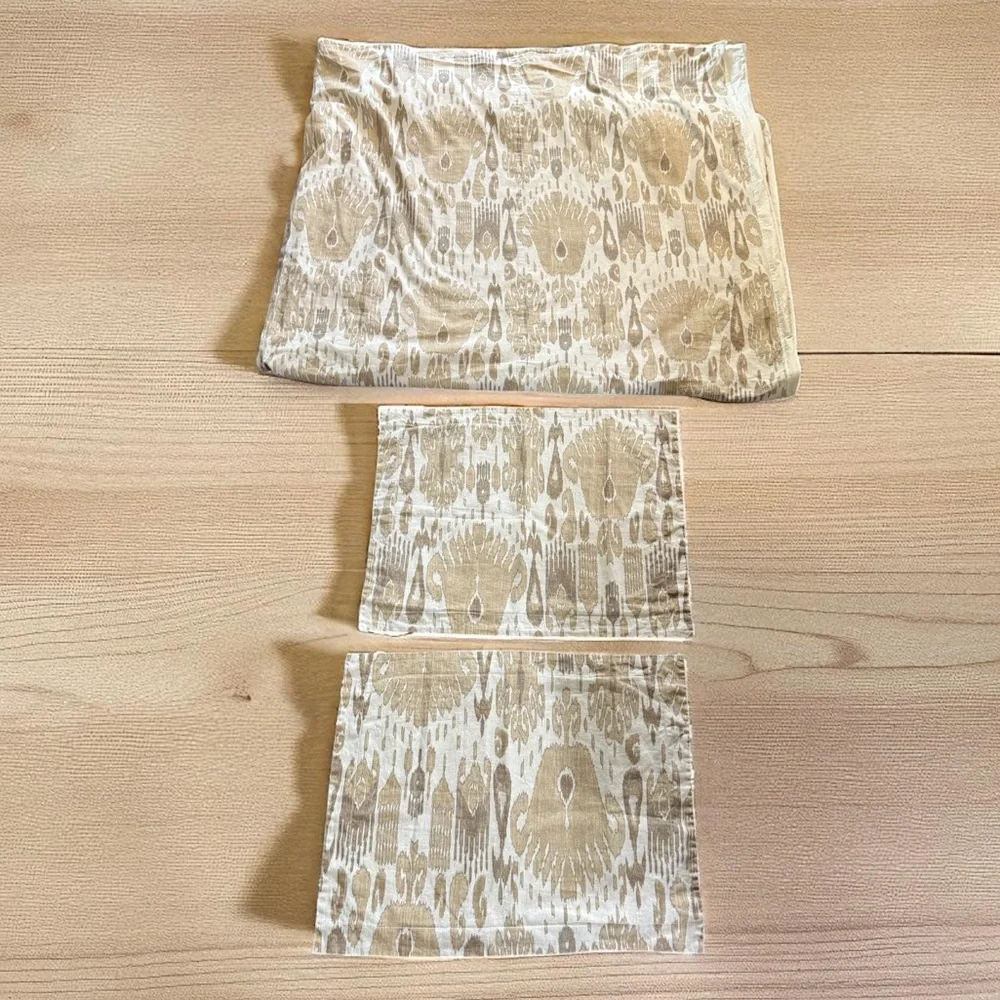 Pottery Barn Linen Cotton Vivian IKAT KING Duvet Plus 2 Standard Shams